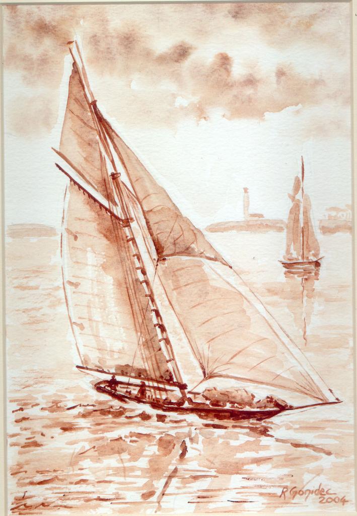Pen duick n° 1 - 2004 - Aquarelle monochrome - 29x37