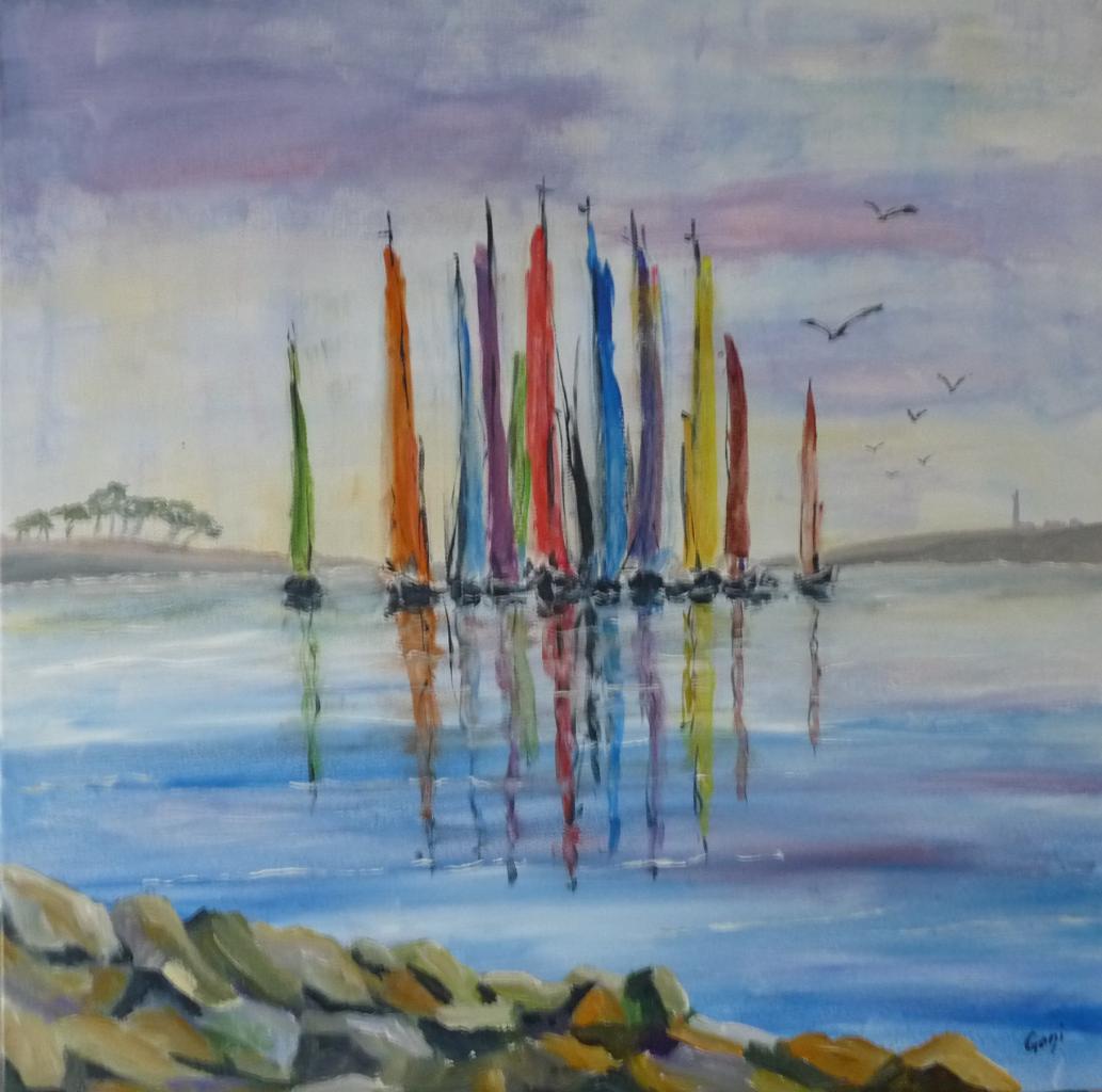 Voiles sur mer limpide 2017 acry 60x60