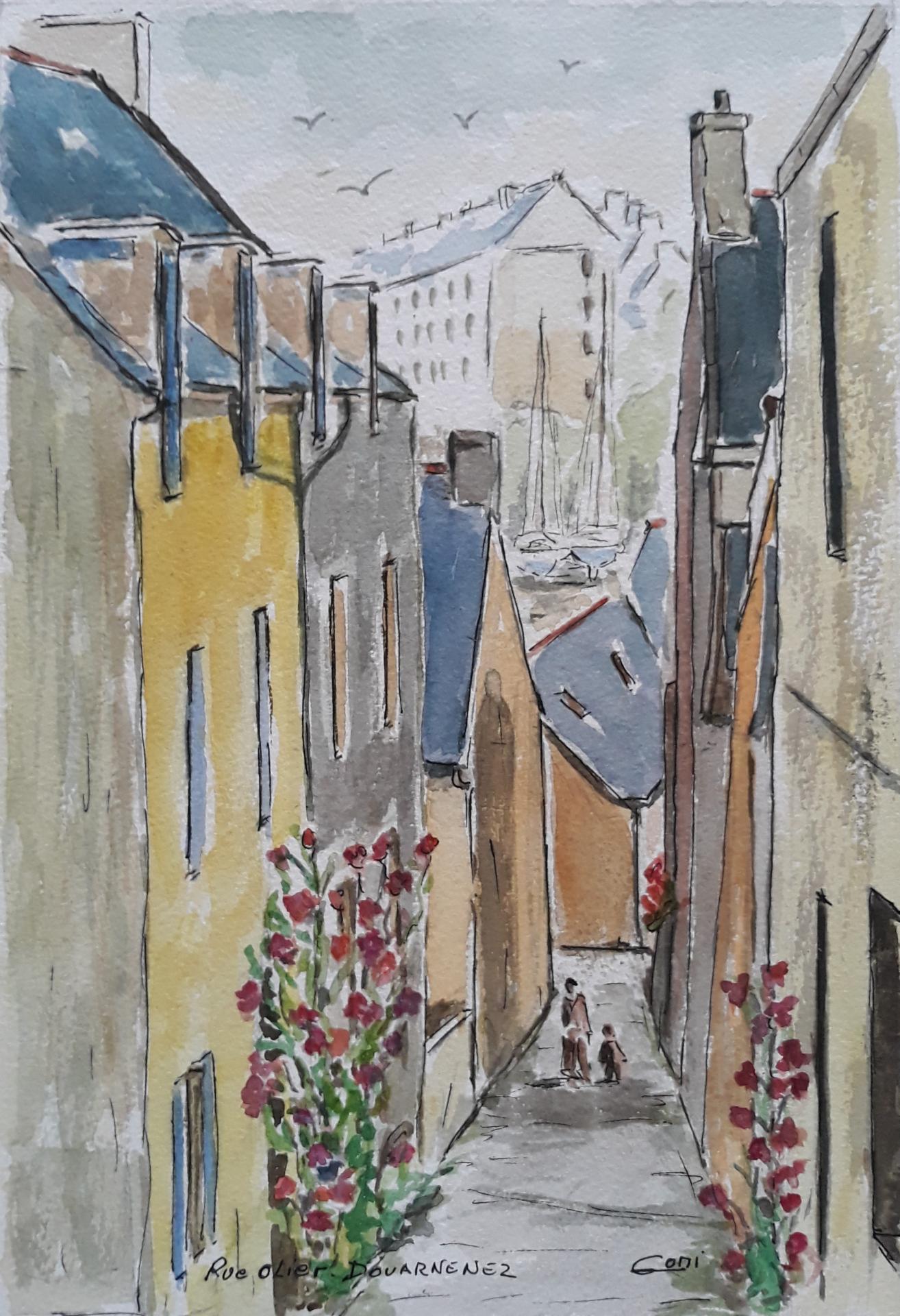 Rue Olier (Tréboul) Douarnenez 2019 aqua (20x30) 30x40