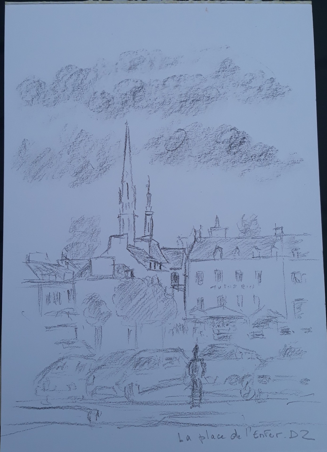 Croquis place de l'enfer Douarnenez 2020 crayon gris