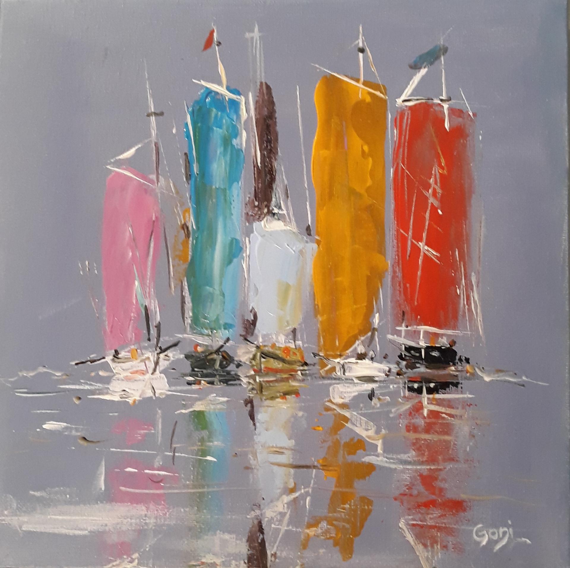 Voiliers sur mer violette 2019 acry 29x29