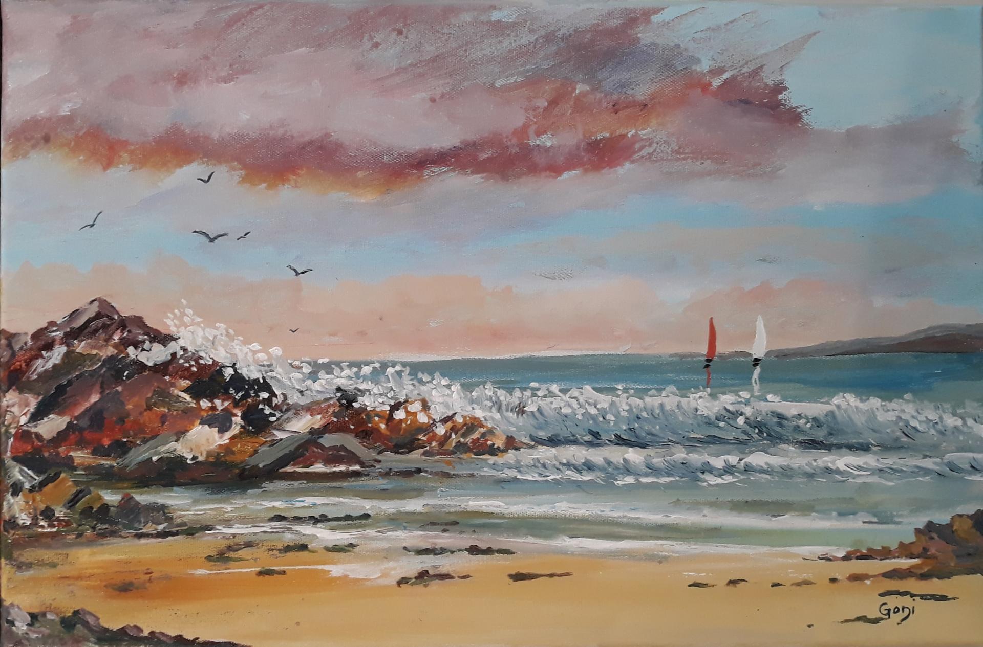 Ciel violet sur la mer 2019 acry 27x41