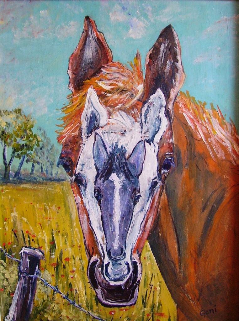 3 chevaux - 2008 - Acrylique sur bois - 61x46