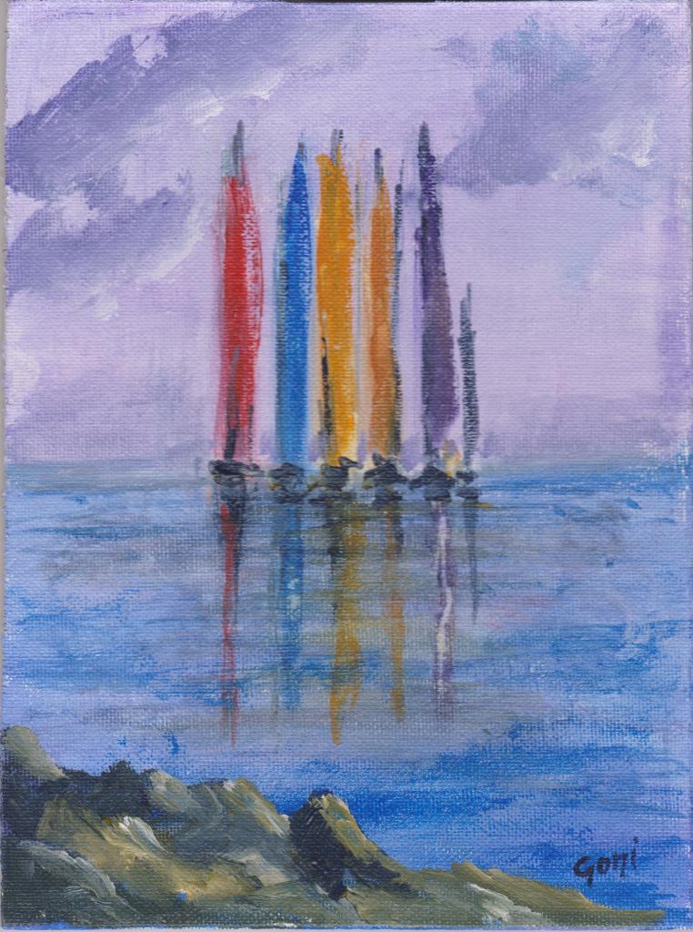 Voiles sous ciel menaçant 2017 acry 18x24