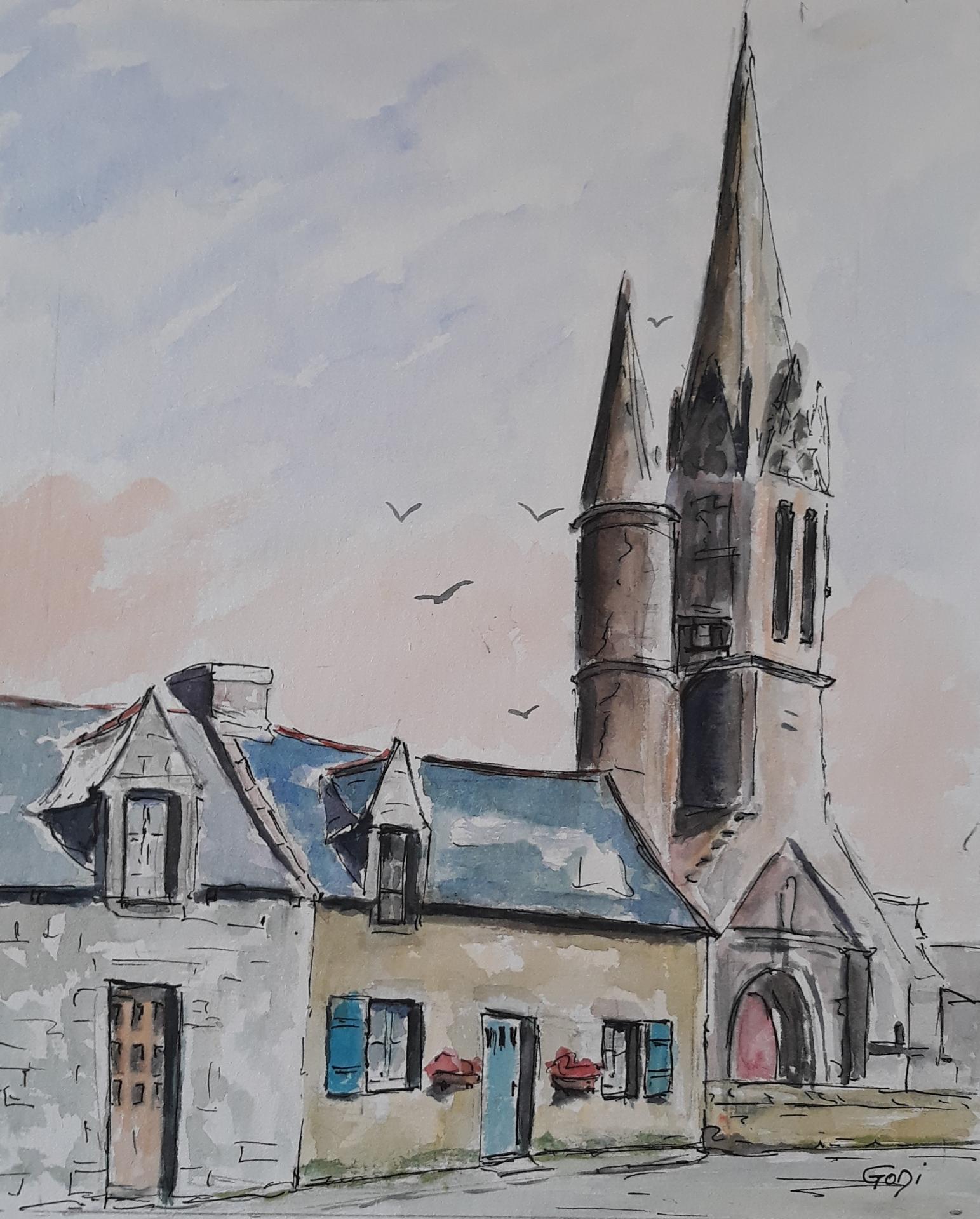 Eglise de Kerlaz 2019 aqua (20x30) 30x40