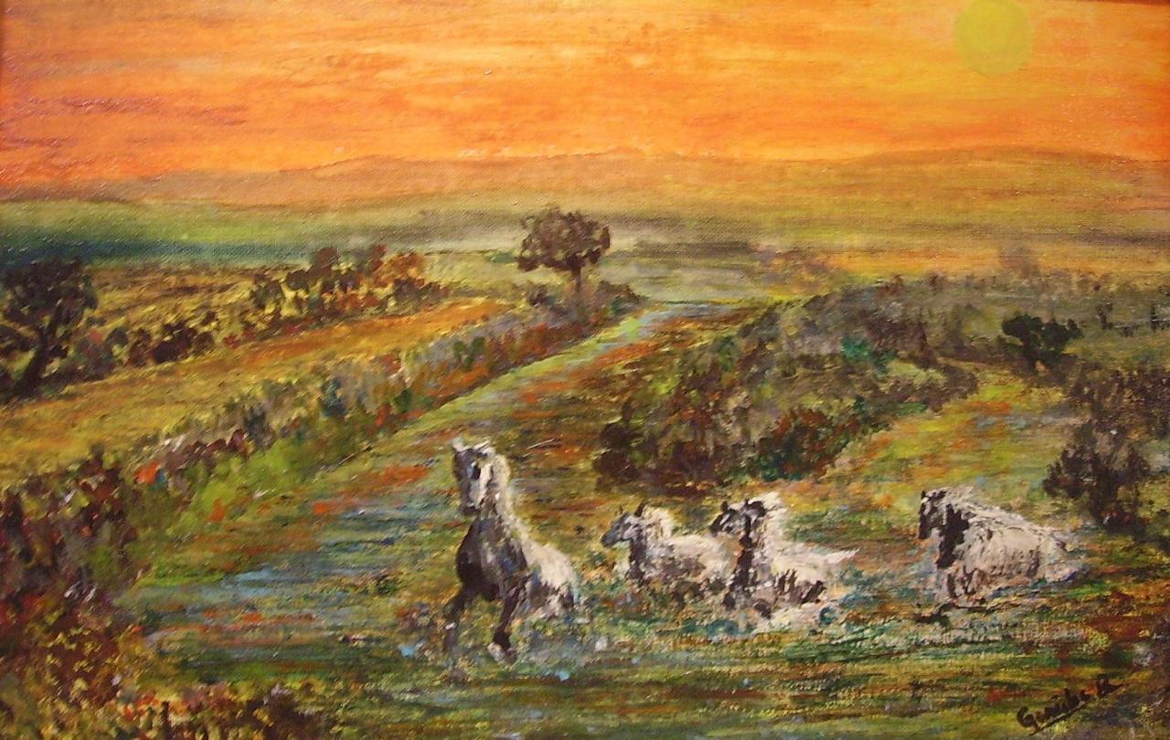 Les chevaux blancs - 1989 - Vernis céramique - 41x27